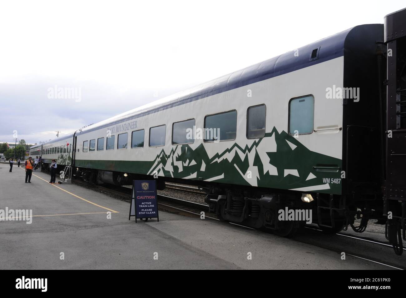 A Rocky Mountain carriage part of the Whistler train at North Vancouver rail station for a three