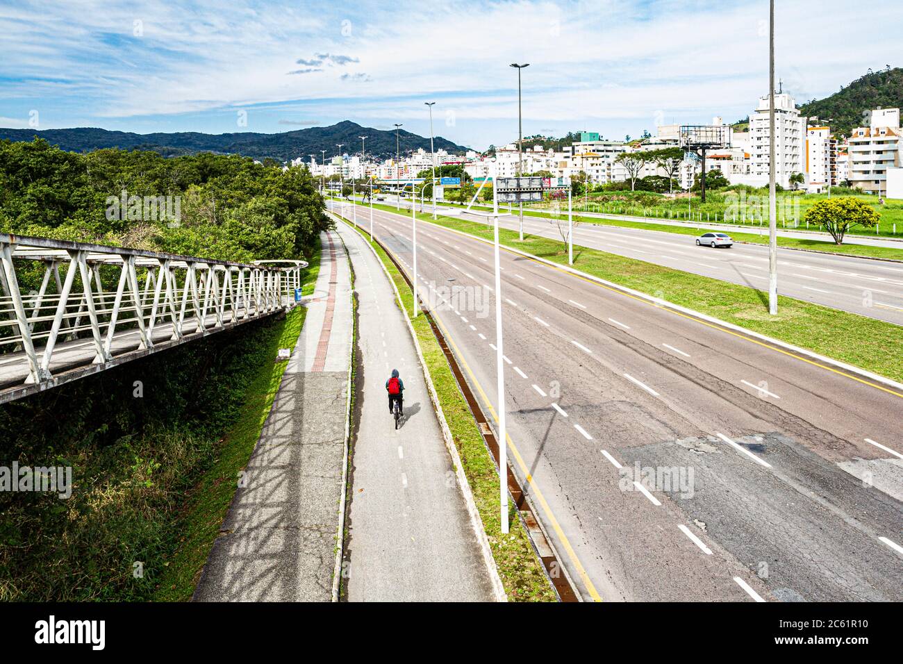 Bike lane at Professor Henrique da Silva Fontes Avenue. Florianopolis, Santa Catarina, Brazil. Stock Photo