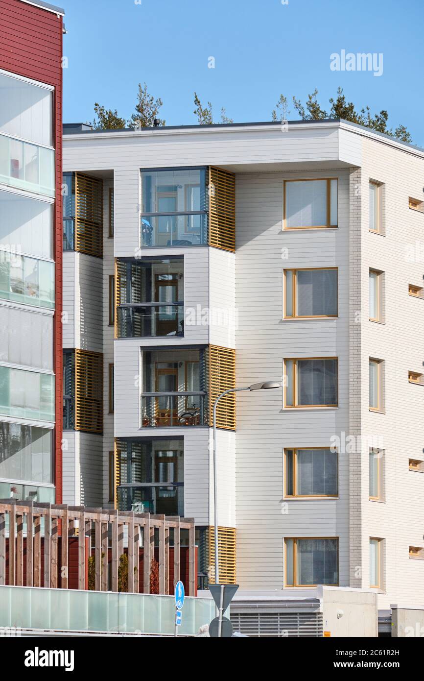 The brand new apartment building on sunny day in Joensuu, Finland