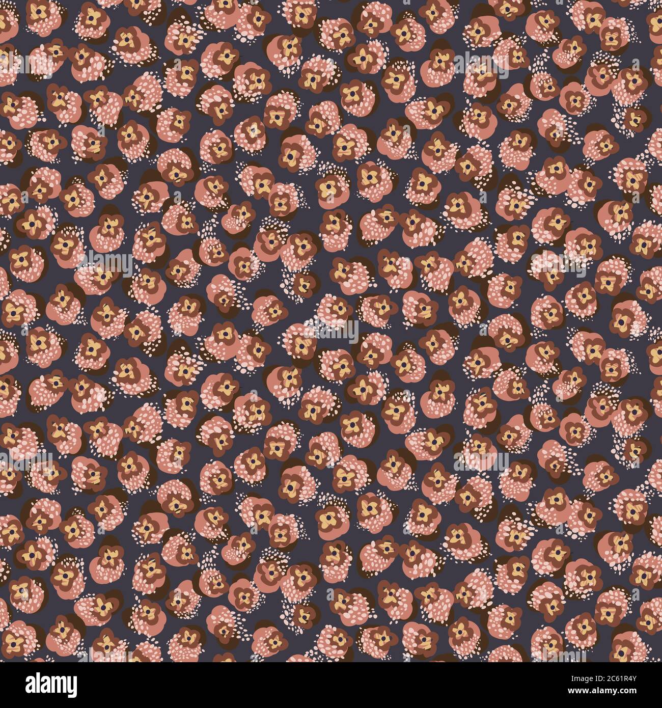Dark brown floral ditzy daisy background. Seamless retro bloom vector