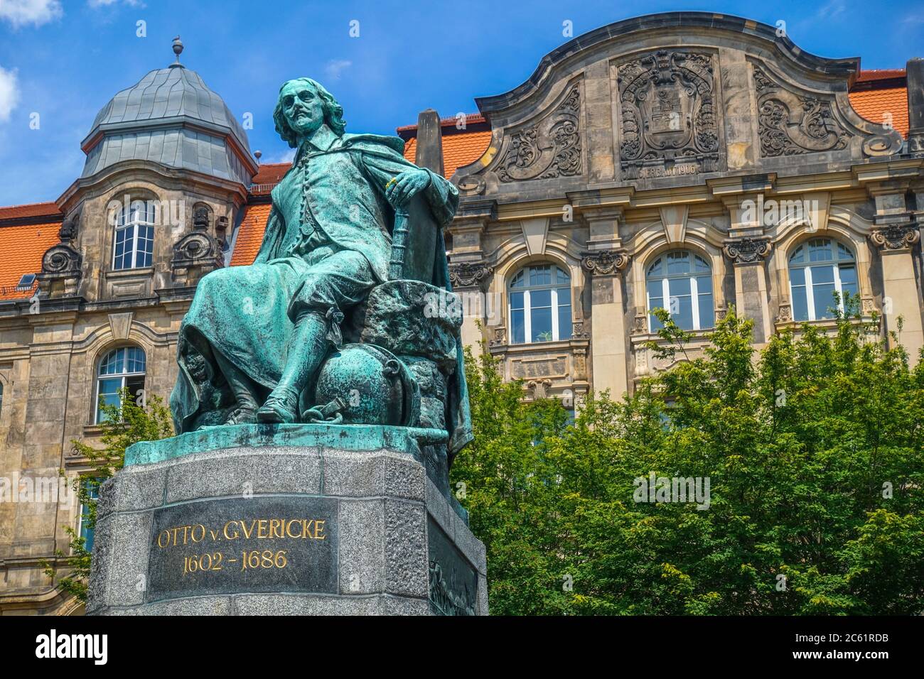 Statue of great scientist Otto Guericke in Magdeburg, Germany Stock
