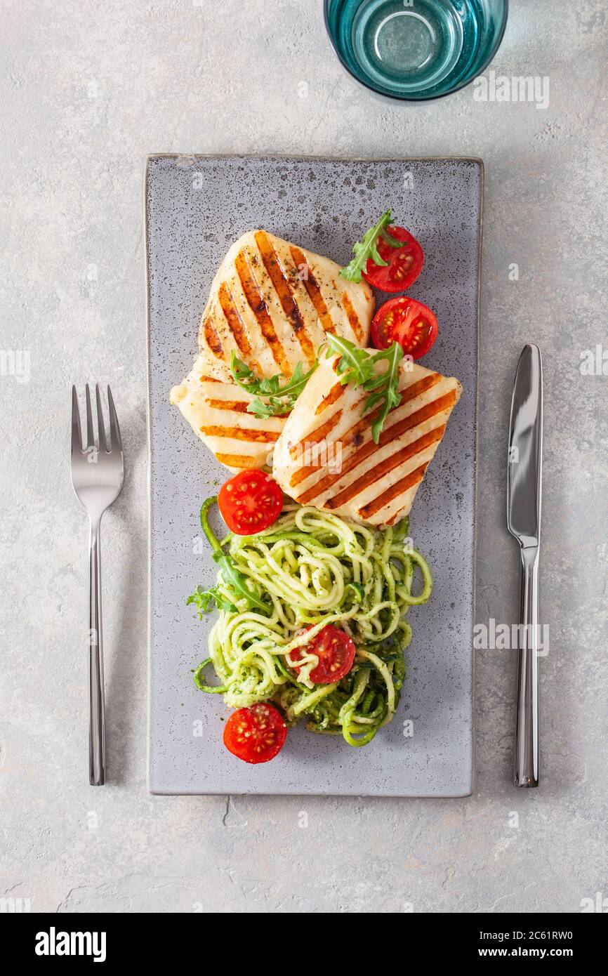 ketogenic paleo diet lunch. halloumi cheese, spiralized zucchini with