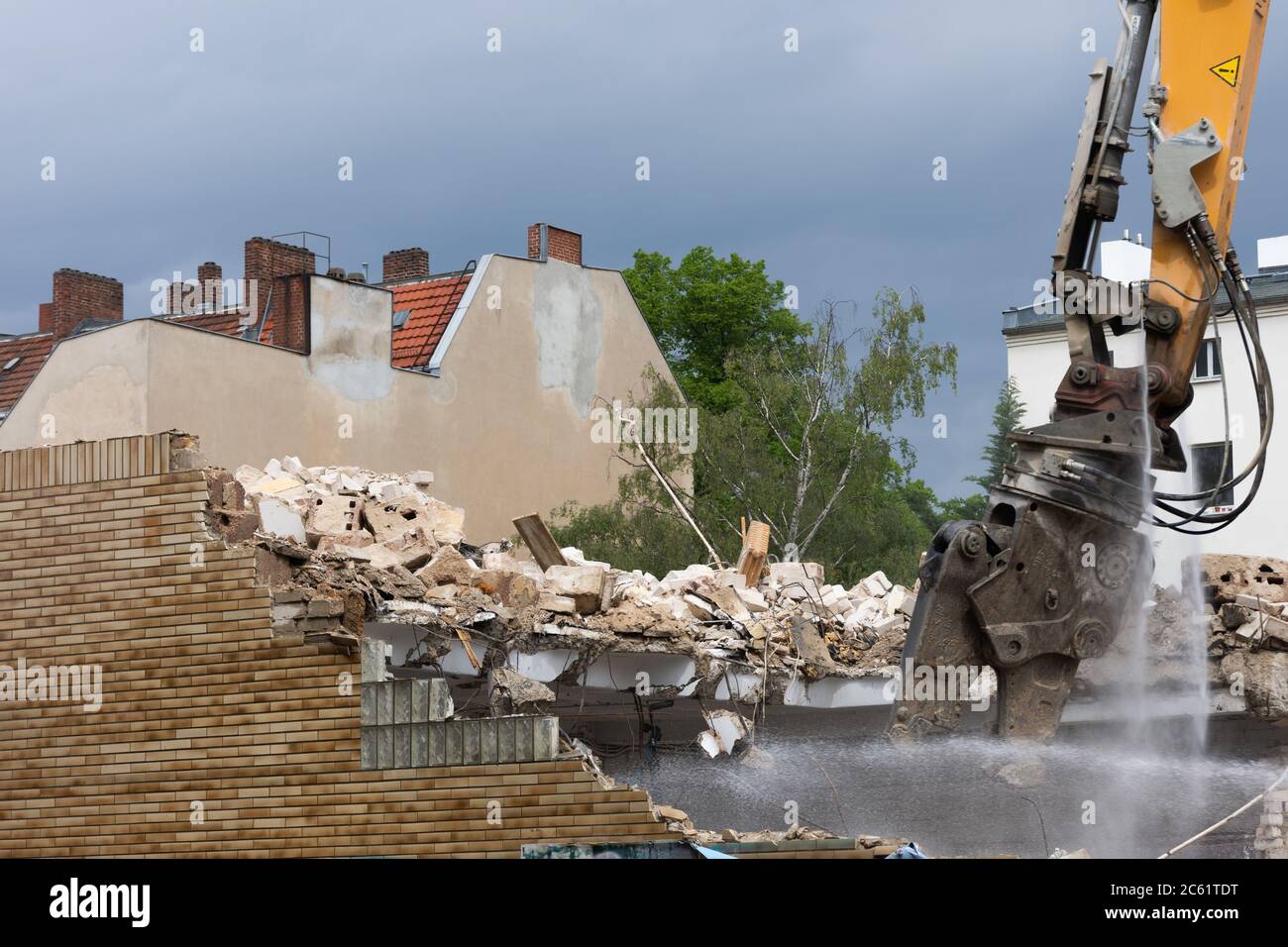 Demolition excavator at work Stock Photo