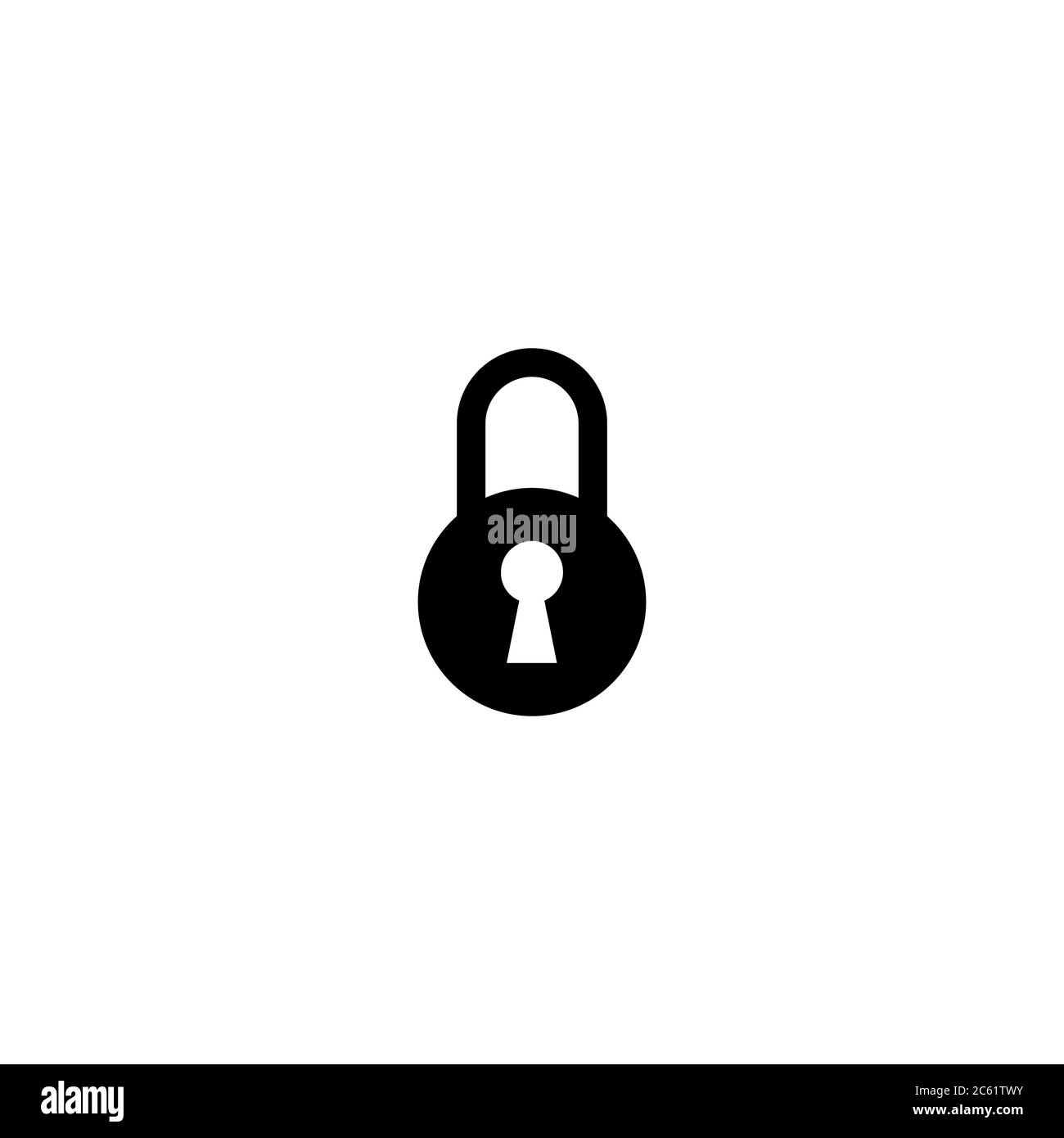 Black lock with key hole icon. Padlock symbol isolated on white. Flat