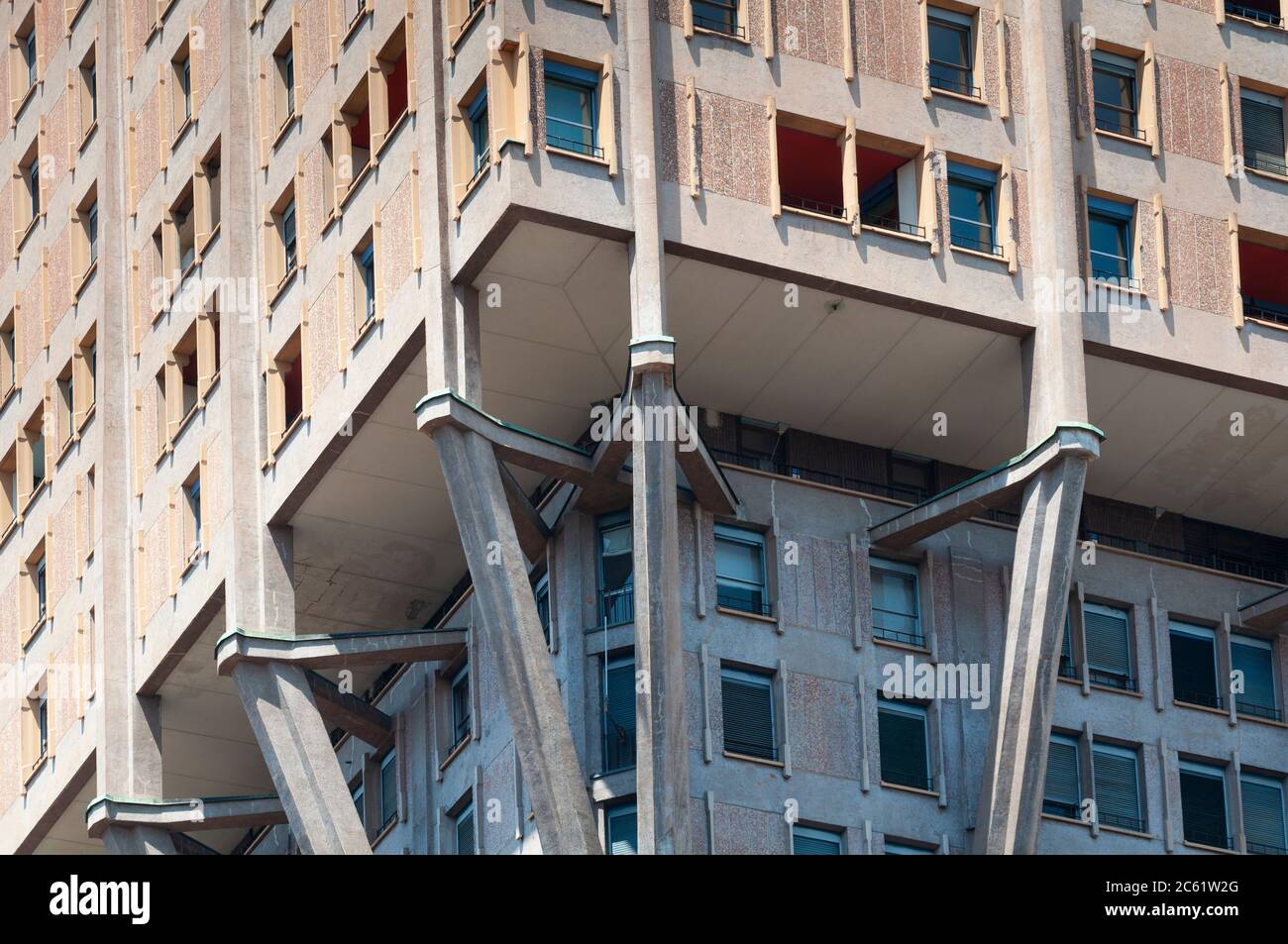 Italy, Lombardy, Milan, Torre Velasca Tower by Studio BBPR, Detail Facade Stock Photo