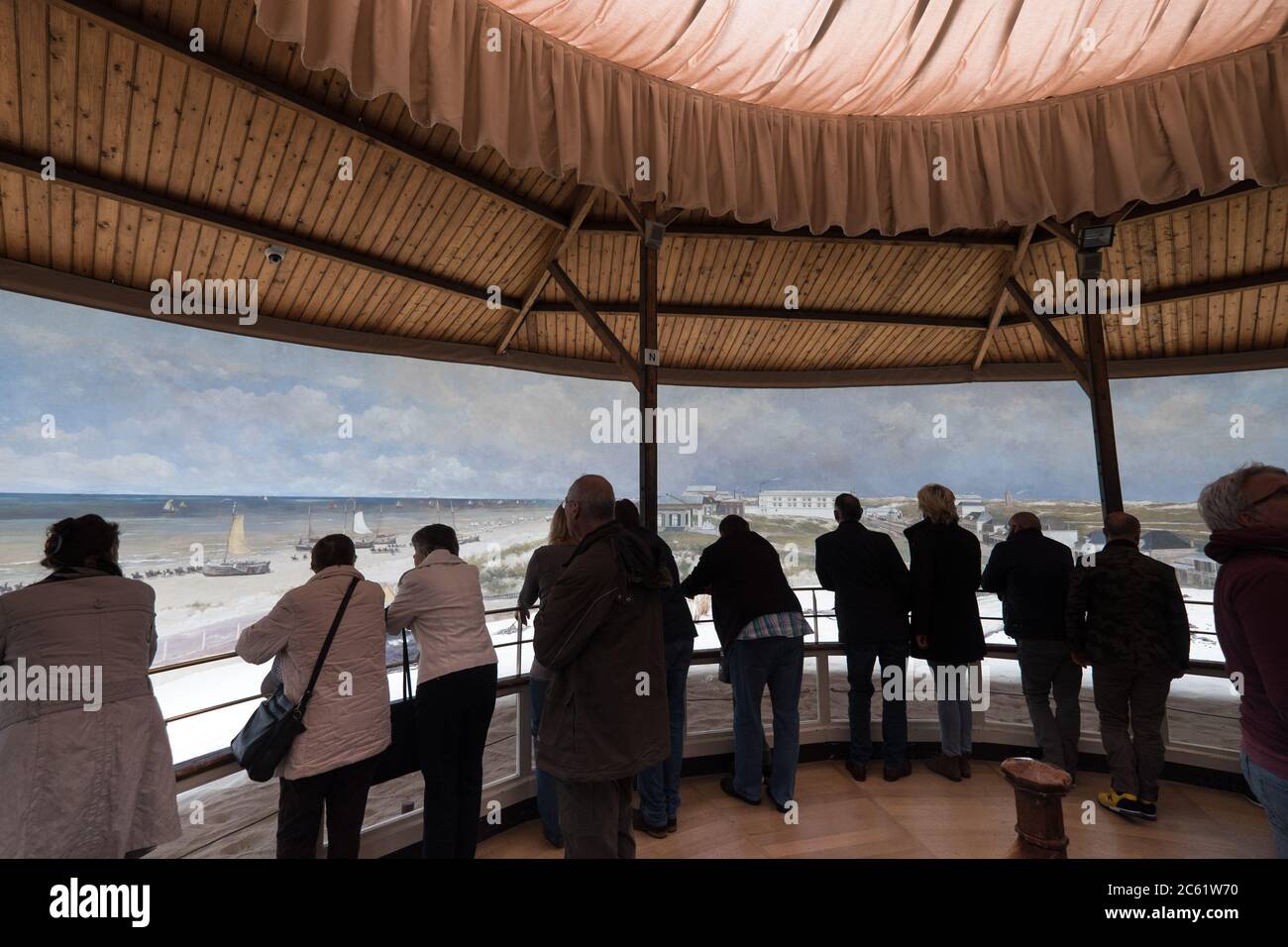 The famous giant cylindrical painting of Scheveningen of the Dutch painter Hendrik Willem Mesdag from an observation gallery in the Museum Mesdag Stock Photo