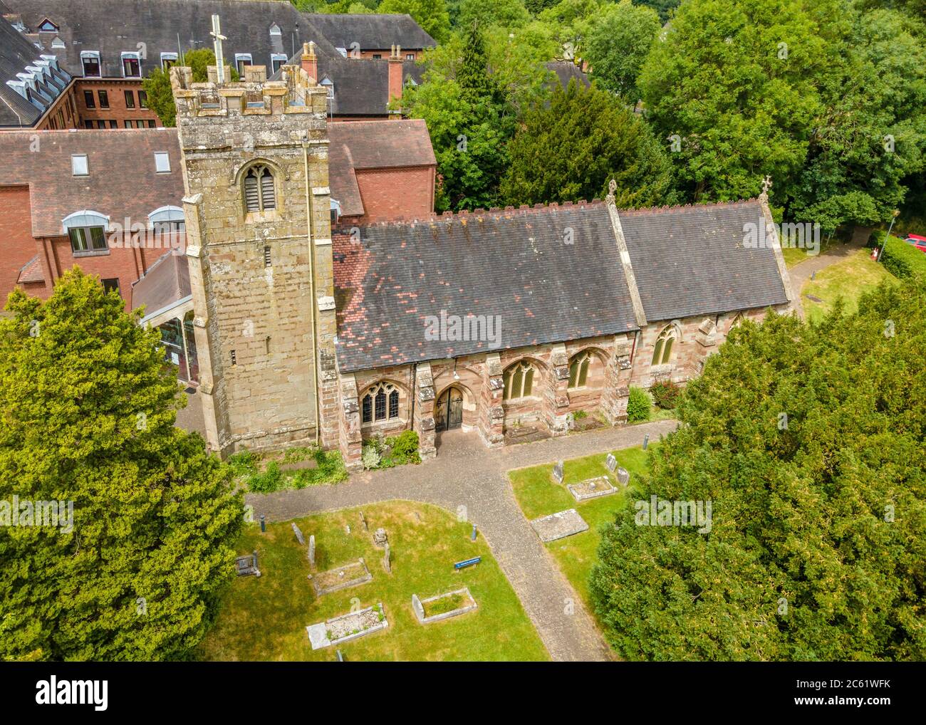 Aerial view of St. Peters Church, Ipsley, Redditch, Worcestershire, England. Stock Photo