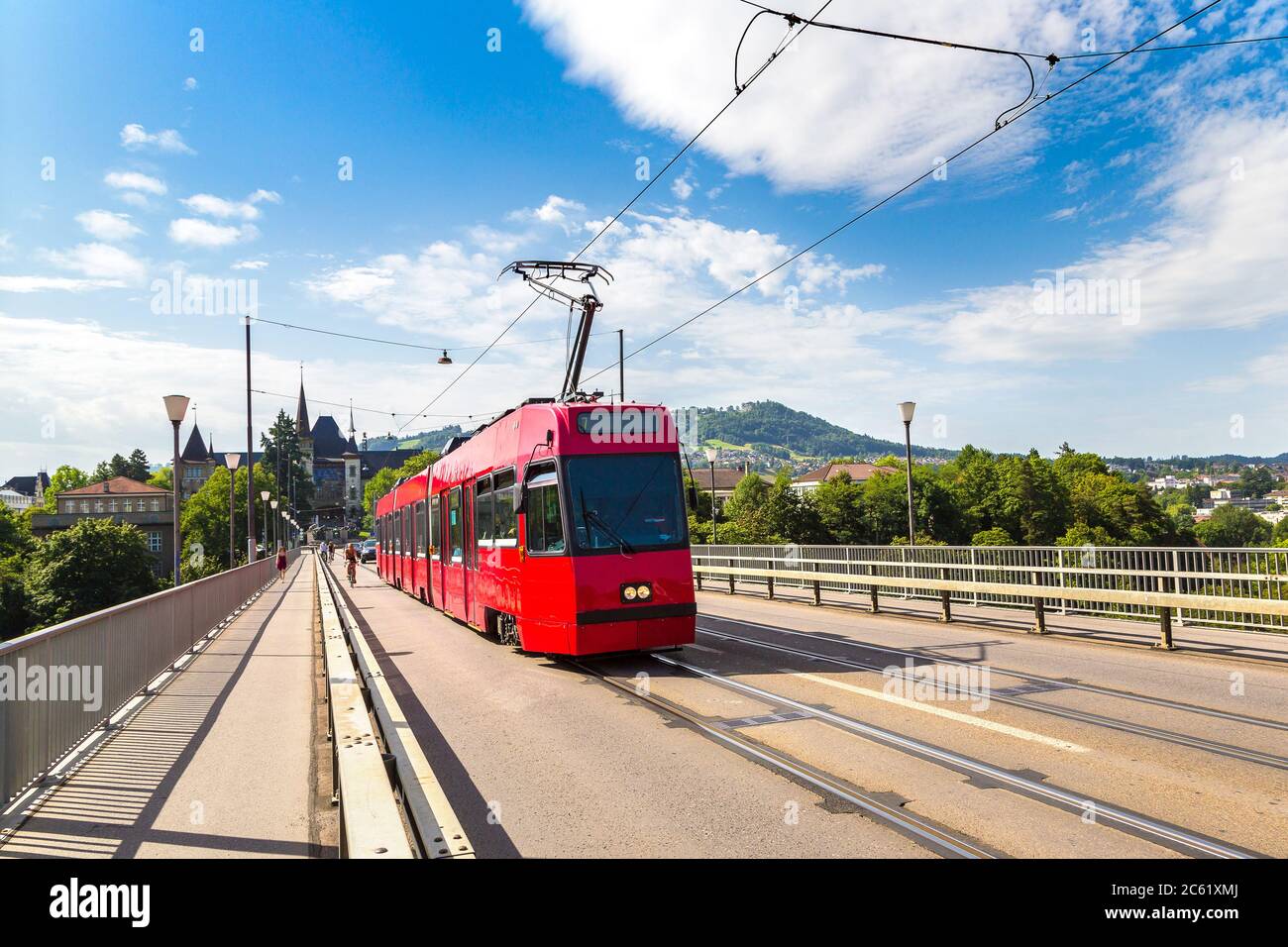 Bern Modern Modern city tram in Bern in a beautiful summer day, Switzerland Stock ...