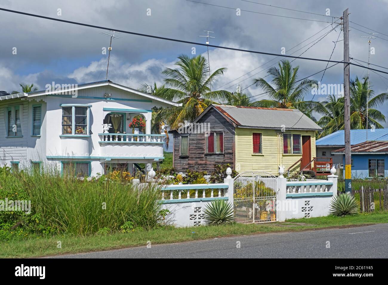 Rural village with traditional wooden houses in the countryside of Guyana, South America Stock Photo