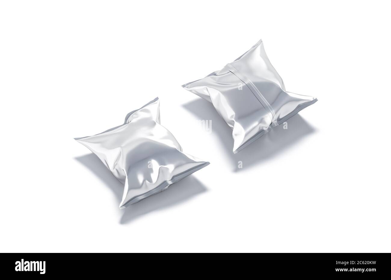 Blank silver foil chips pack mockup, front and back view Stock Photo