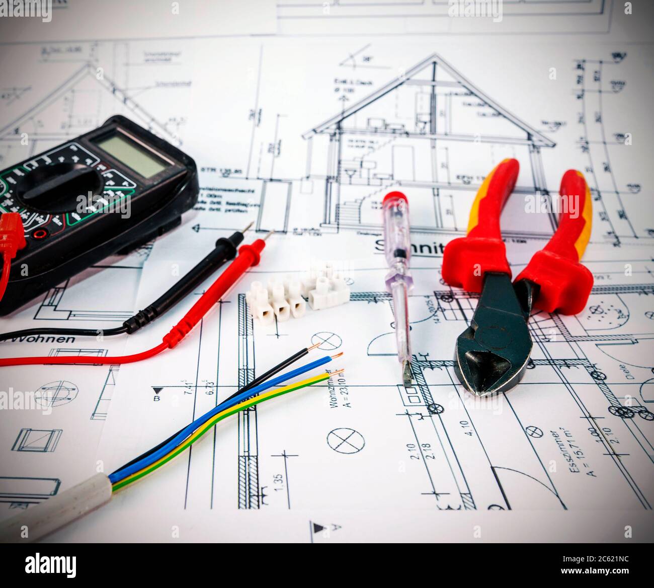 Planning electrical house installation Stock Photo