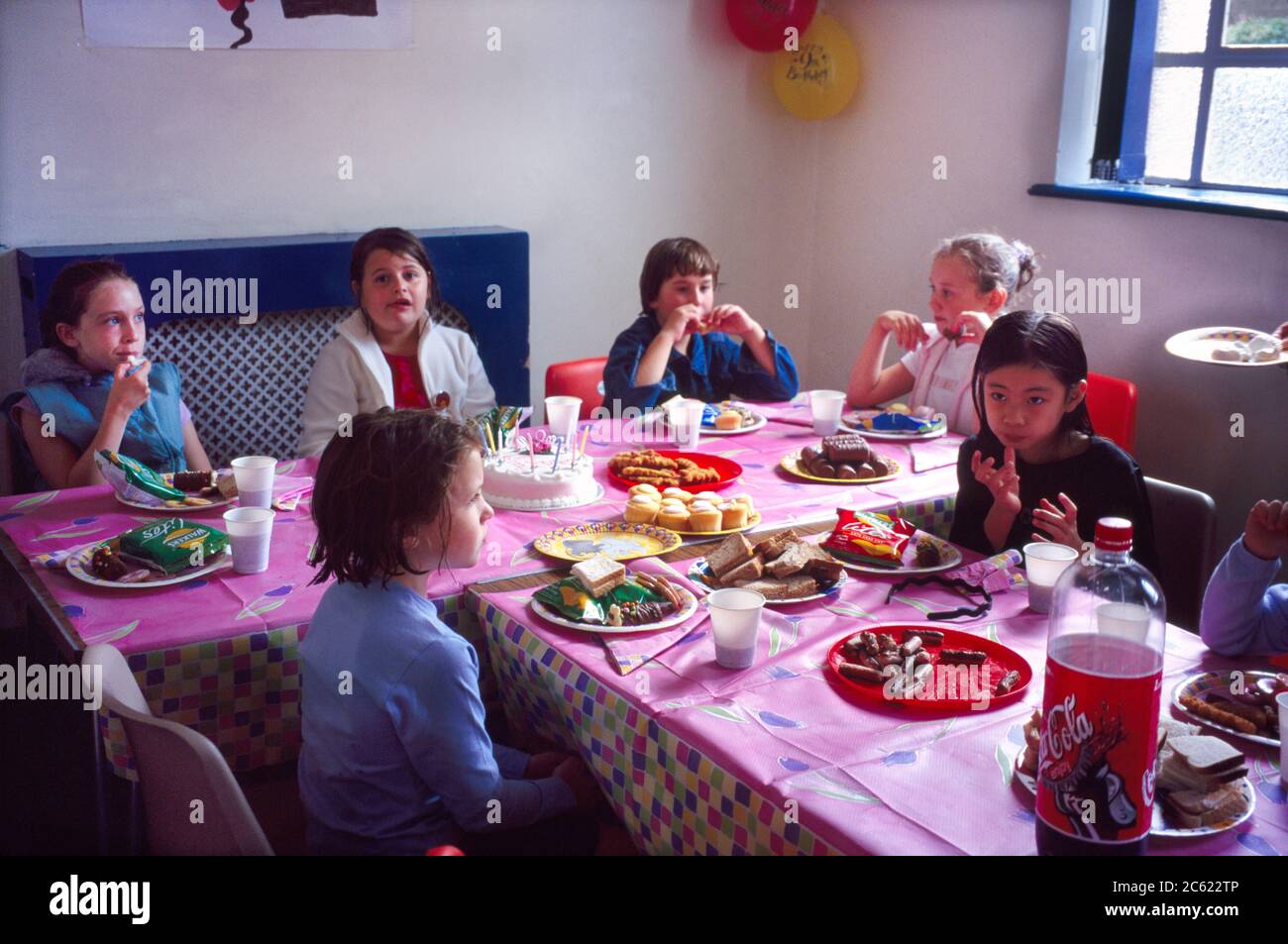 Children at a Nine Year  Old Girl Birthday Party Surrey England Stock Photo