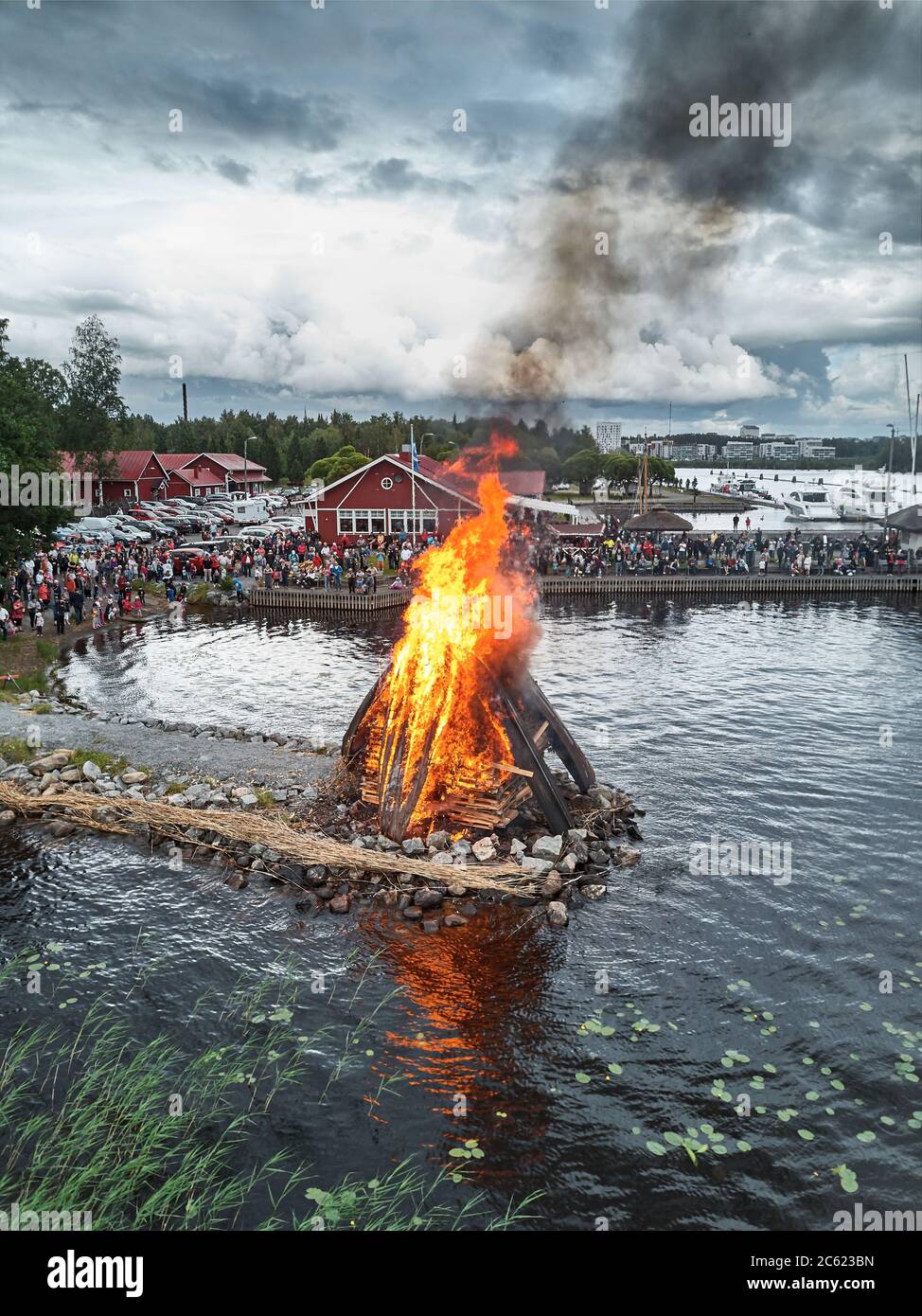 Joensuu - Finland - July 6, 2019: Aerial view of the midsummer bonfire.  Traditional Finnish celebration Juhannus Stock Photo - Alamy