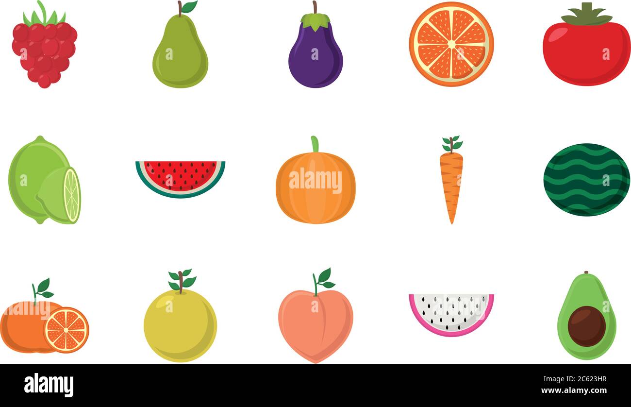 flat style icon set design, Fruits healthy organic food sweet and ...