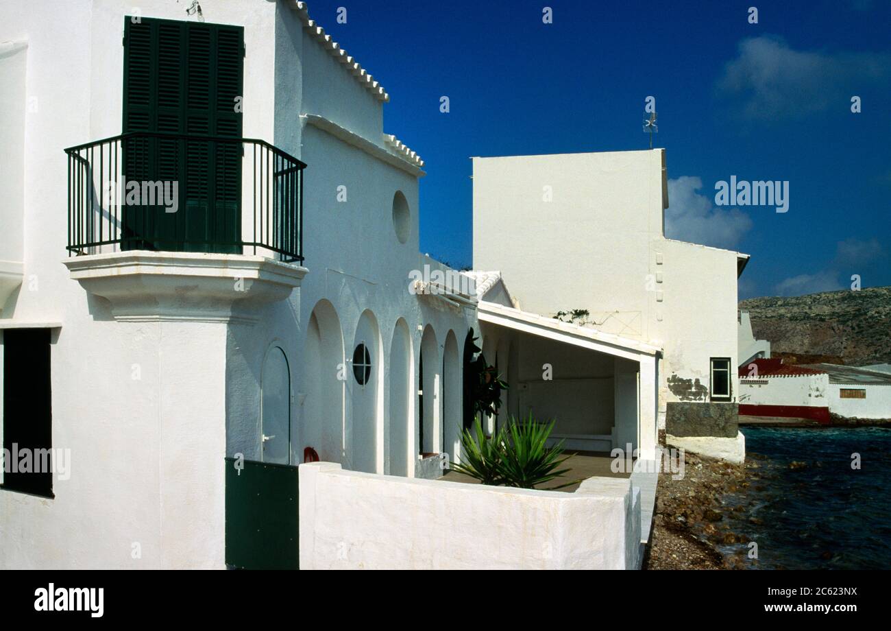 Menorca Fornells Spain White Washed House Stock Photo