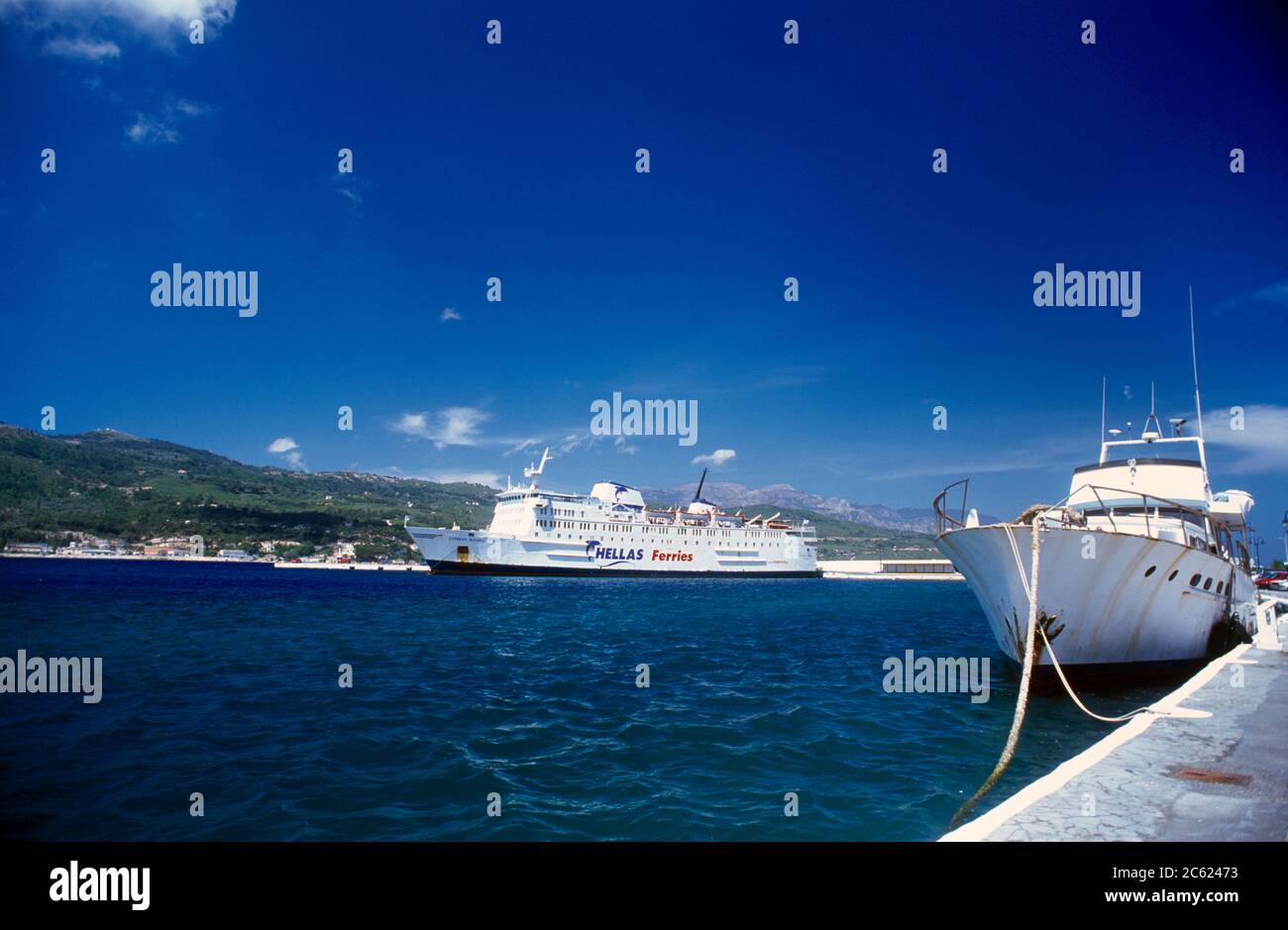 Samos Greece Vathy Hellas Ferries In Harbour Stock Photo