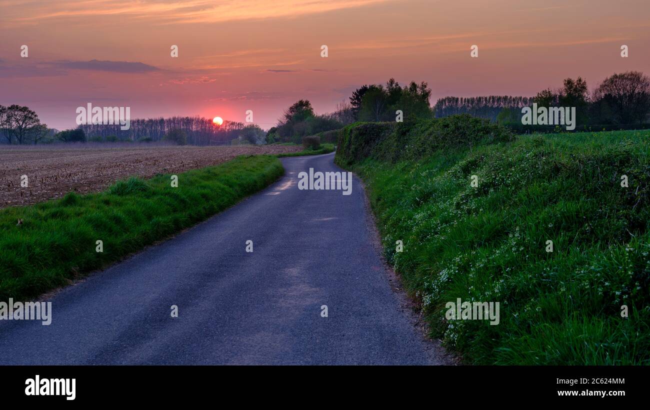 Swanmore, UK April 11, 2020 Sunset over the Meon Valley near