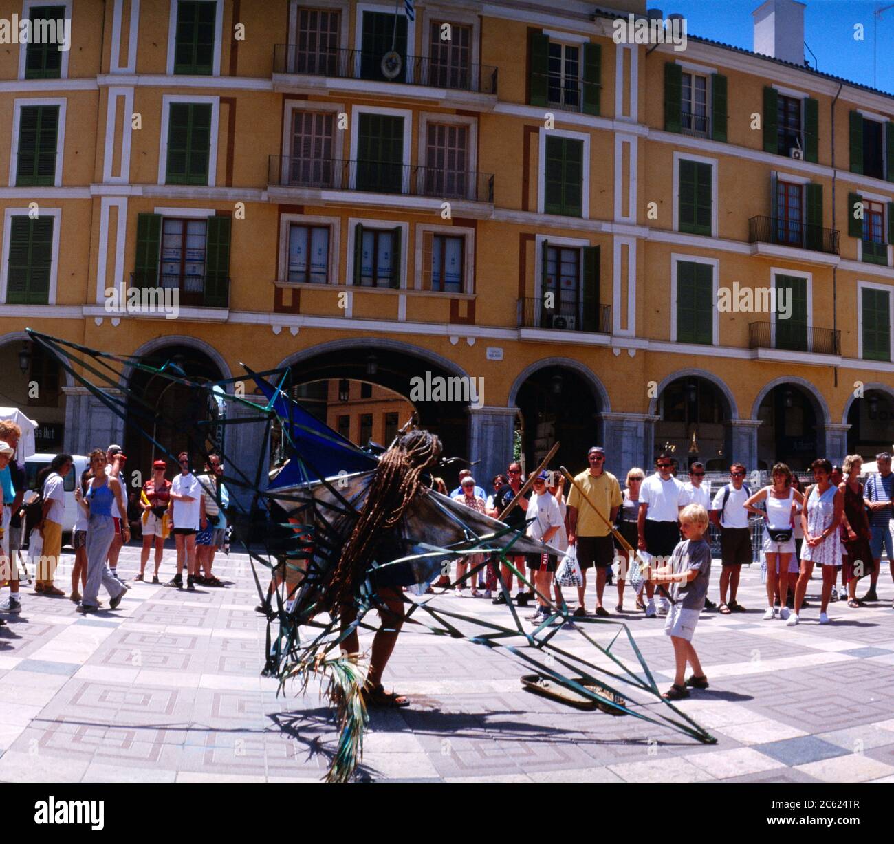 Palma Majorca Spain Placa Major Crowd Watching Street Entertainer Stock Photo