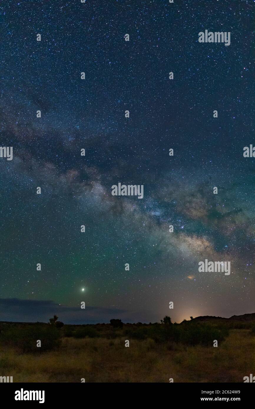 Utah desert starry sky with stars, near Moab, USA Stock Photo