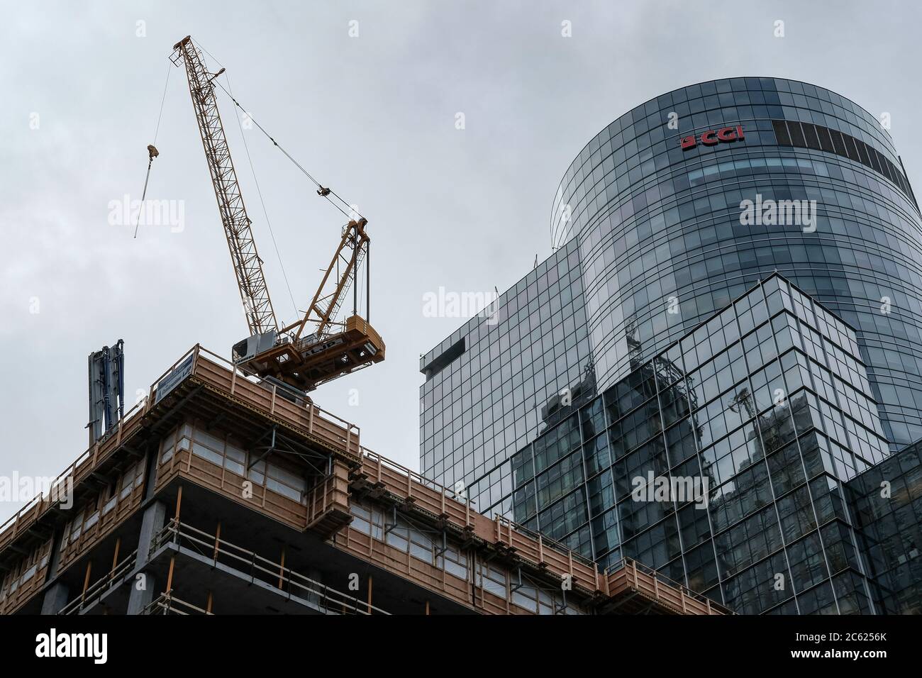 Large construction site with various types of equipment seen in central
