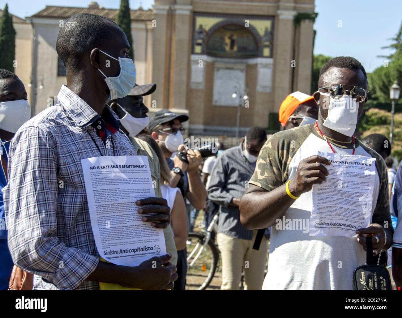 Rome, Italy. 05th July, 2020. 'Popular States' event, organized by the unionist of the Union of Base (Usb) Aboubakar Soumahoro, who invited the invisible workers of the company: from show business workers to those of companies in crisis (ex Ilva di Taranto, Whirlpool), from laborers at school precarious workers, from riders to health workers.Workers from all over Italy participated in the initiative. (Photo by Patrizia Cortellessa/Pacific Press/Sipa USA) Credit: Sipa USA/Alamy Live News Stock Photo