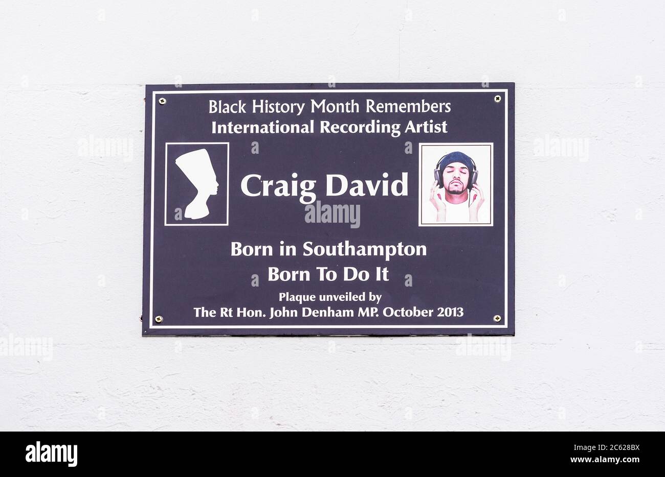 Black history month remembers plaque in recognition of Craig David, a black musician from Southampton, England, UK Stock Photo