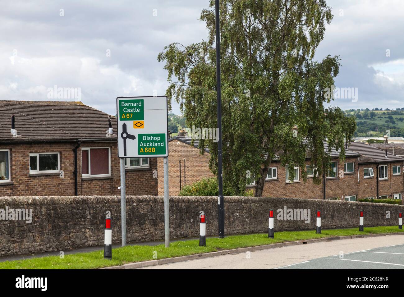 Road sign for Barnard Castle,England,UK. A popular town for testing