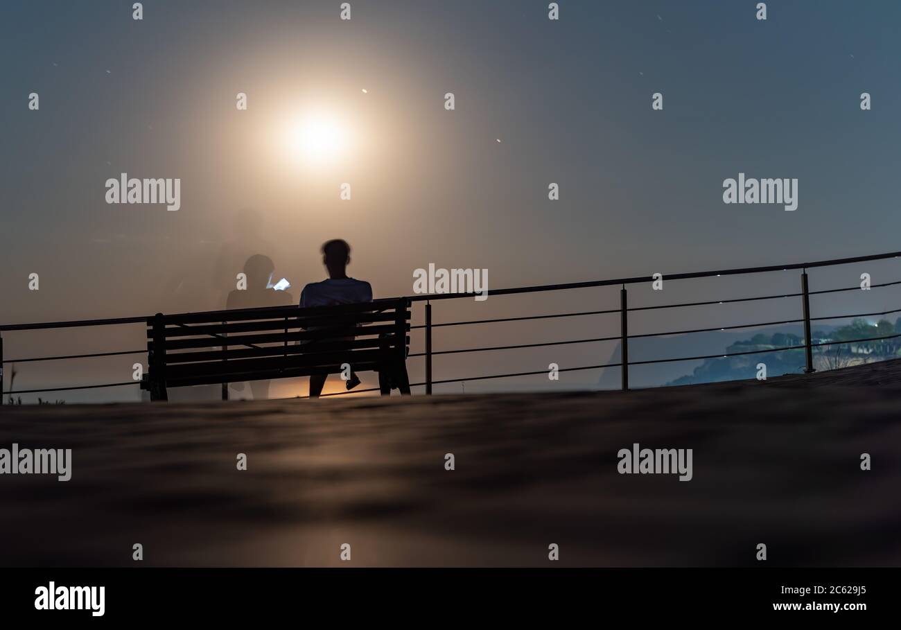 Sad Woman Profile Silhouette In Dark With Reflection On Water Stock Photo,  Picture and Royalty Free Image. Image 88365944.