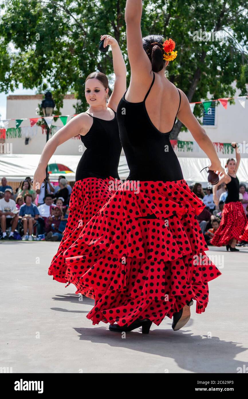 Flamenco dancers, 16 de Septiembre, Mexican Independence Day Celebration, Old Mesilla, New Mexico USA Stock Photo