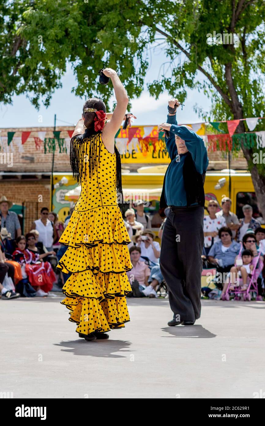 Flamenco dancers and crowd,16 de Septiembre, Mexican Independence Day Celebration, Old Mesilla, New Mexico USA Stock Photo
