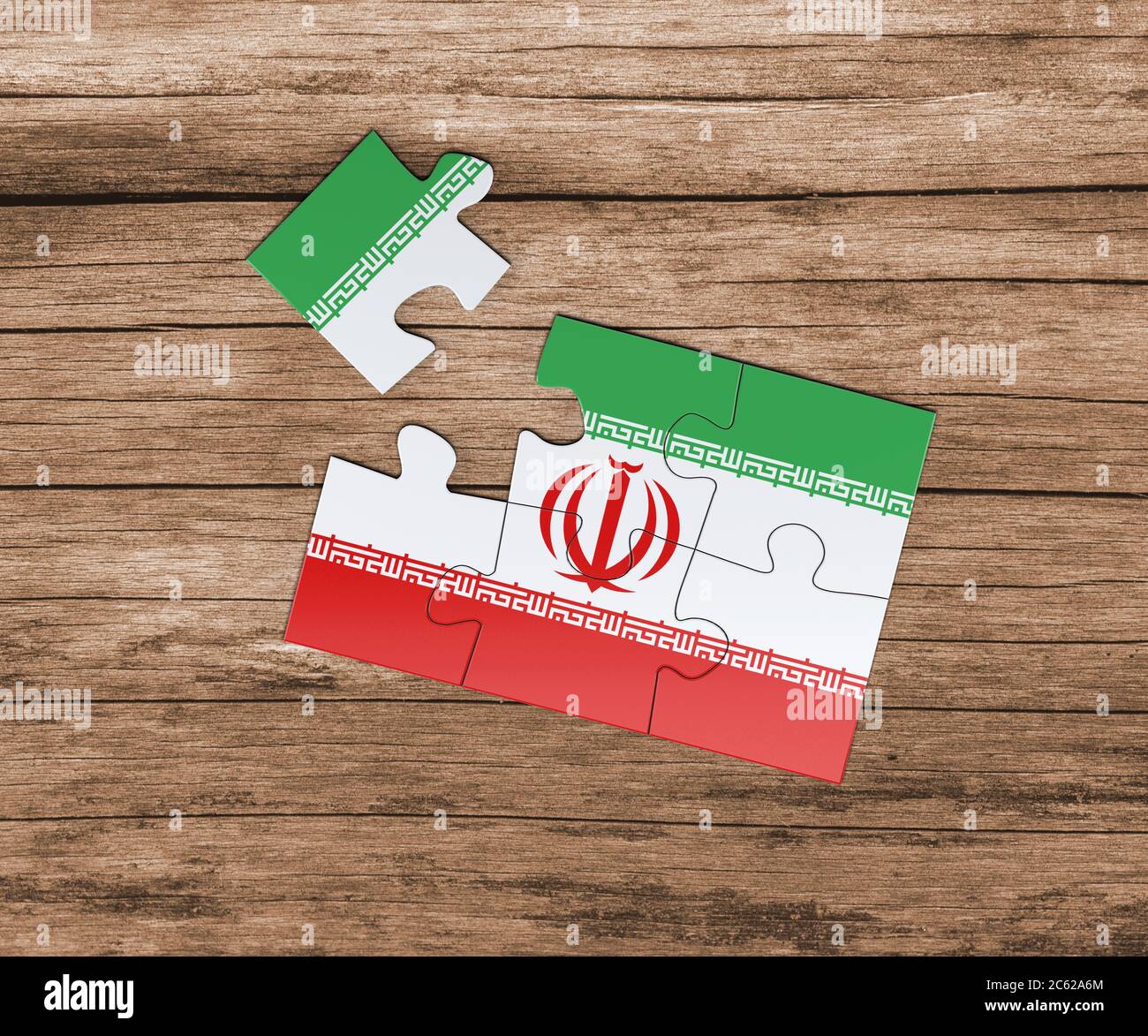 Iran national flag on jigsaw puzzle. One piece is missing. Danger concept  Stock Photo - Alamy