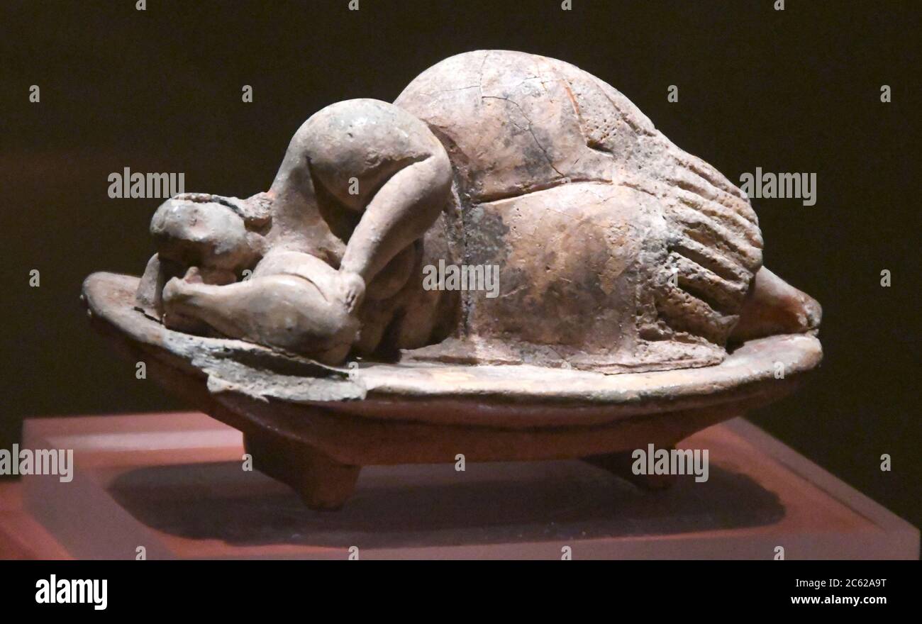 Valletta, Malta. 18th Feb, 2020. The Sleeping Lady figurine, found in the Hypogeum of Ä¦al Saflieni is now in the National Museum of Archaeology in Valletta, Malta, It dates to about 3,000 B.C. Credit: Mark Hertzberg/ZUMA Wire/Alamy Live News Stock Photo