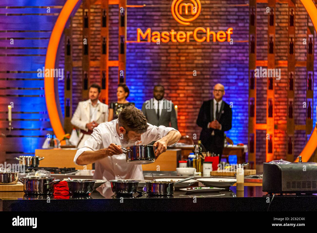 Master Chef Competition in TV Studio, Cologne, Germany Stock Photo