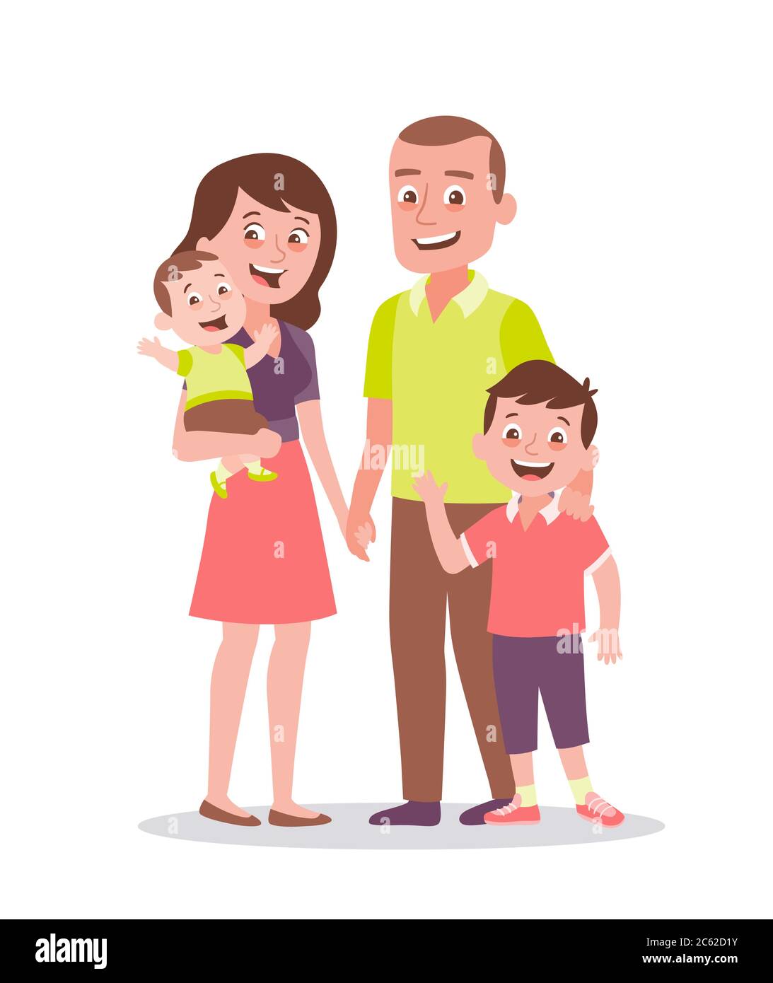 Family Portrait Father Mother Son And Little Baby Full Lenght Portrait Of Family Members Standing Together Vector Illustration In Cartoon Style I Stock Vector Image Art Alamy
