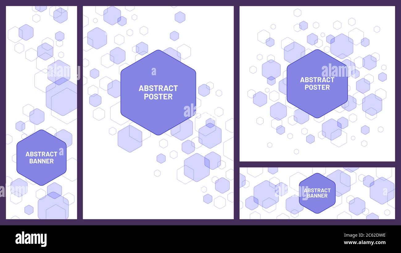 Abstract hexagonal structure banner. Hexagons structure poster graphic design, hexagon frame vector template set Stock Vector