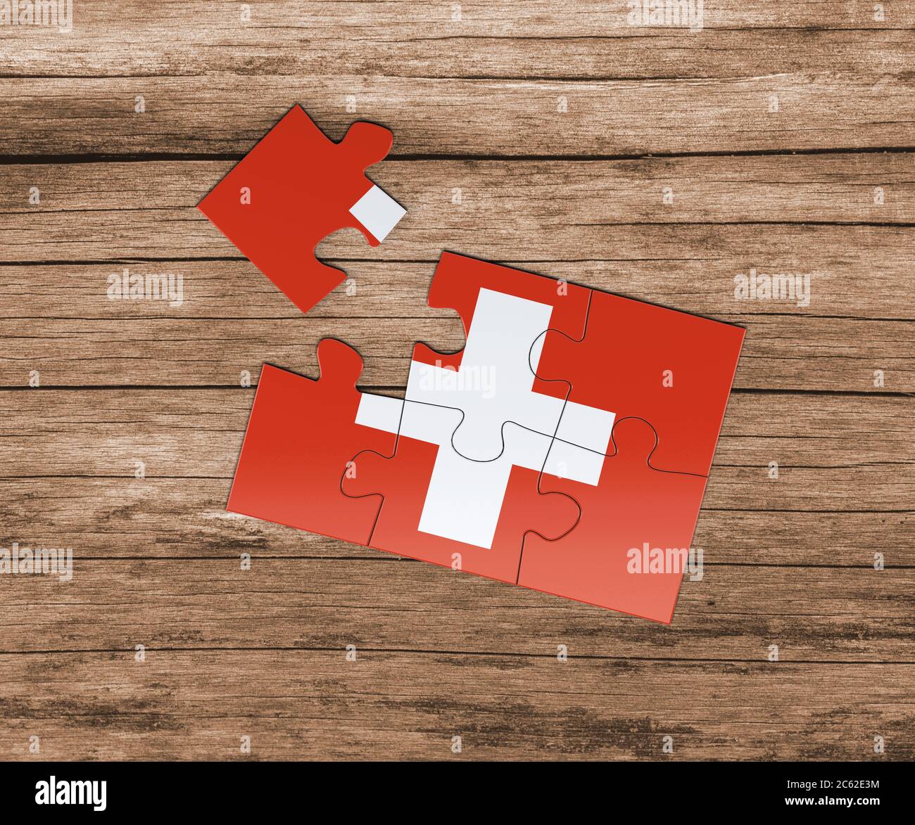 Switzerland national flag on jigsaw puzzle. One piece is missing. Danger  concept Stock Photo - Alamy