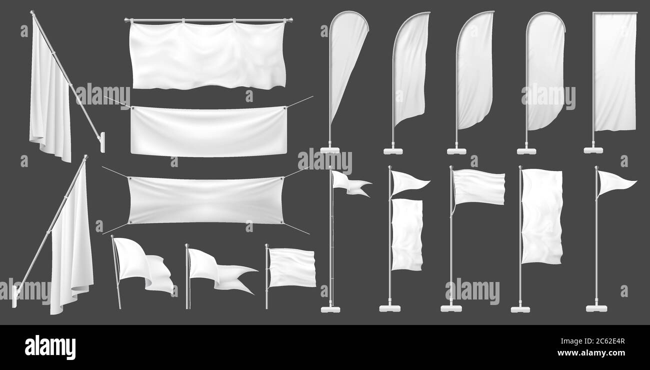 White flags. vector realistic set. Illustration canvas for advertising