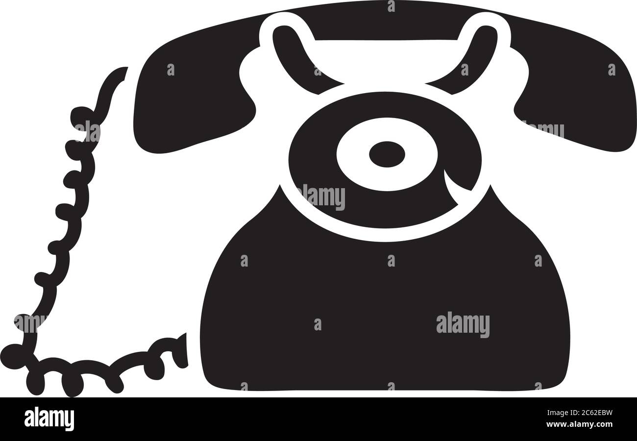 retro telephone icon over white background, silhouette style, vector ...