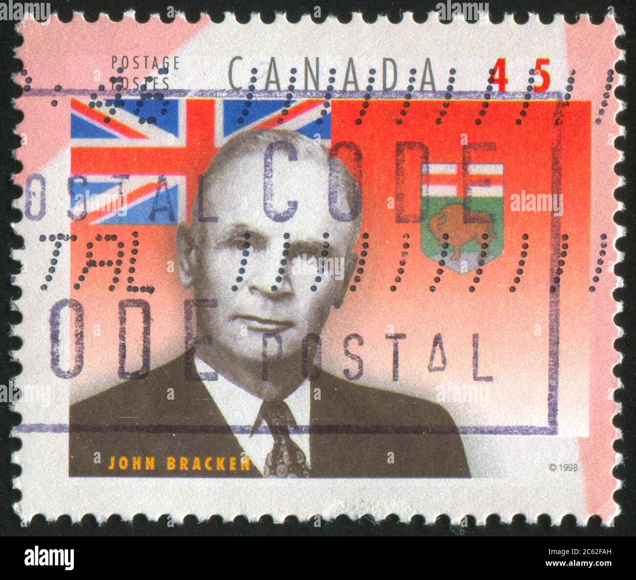 CANADA - CIRCA 1998: stamp printed by Canada, shows John Bracken (1883-1969), Manitoba, circa 1998 Stock Photo