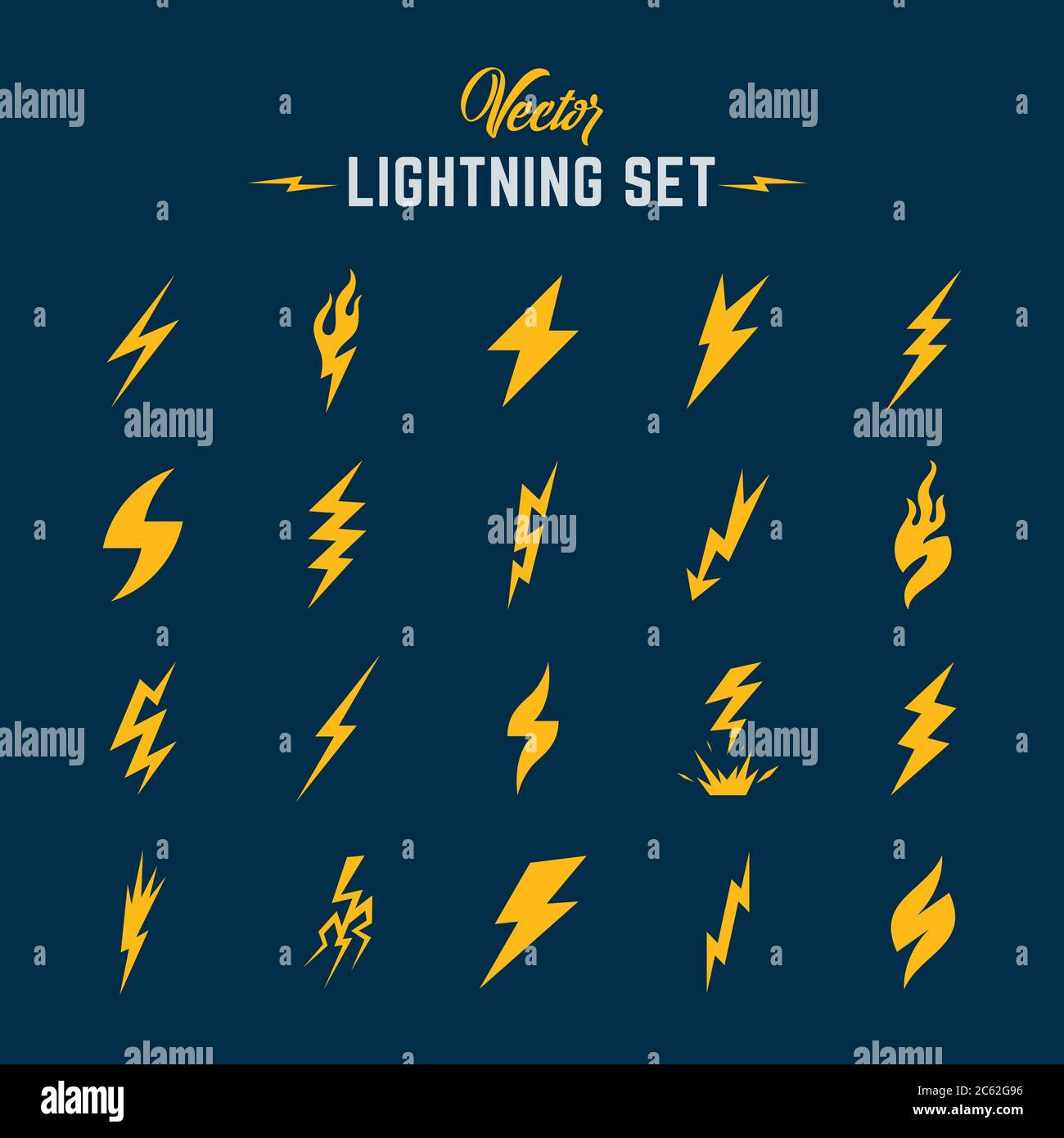 Unusual Abstract Vector Lightning or Blizzard Flat Style Icon Set Stock ...