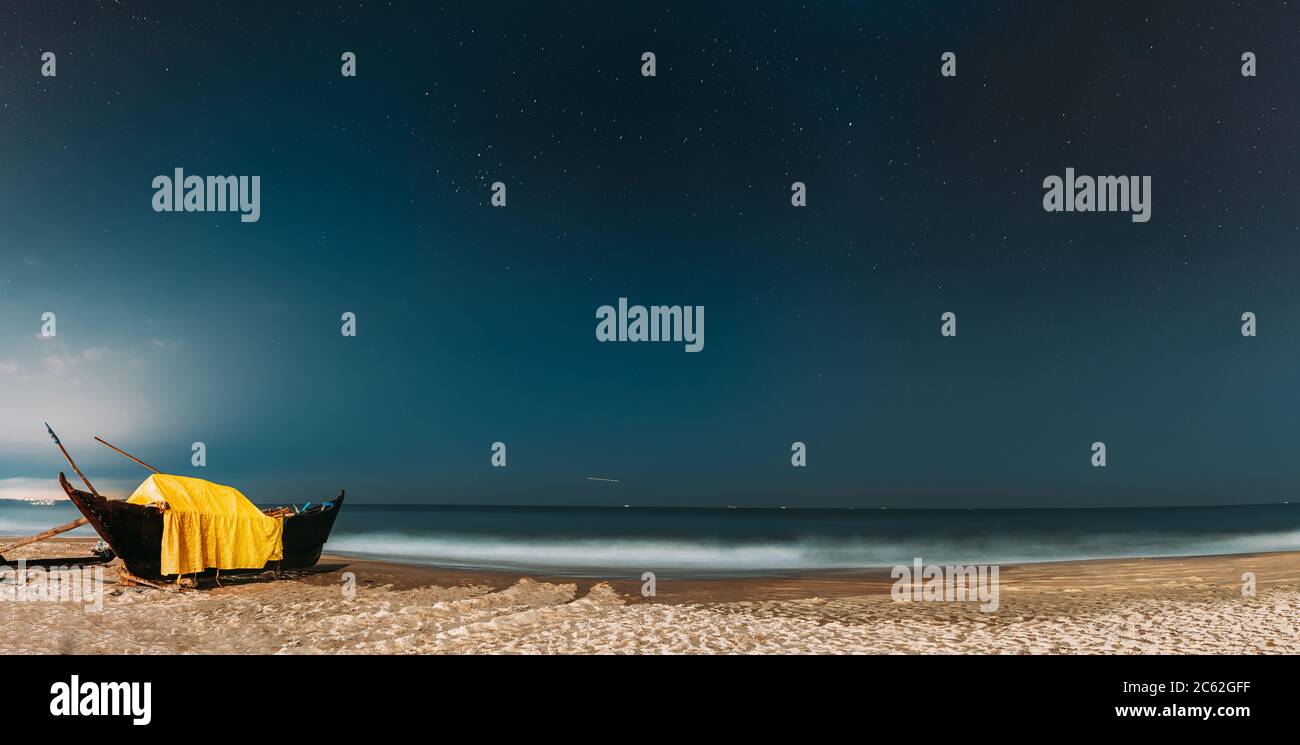 Goa, India. Real Night Sky Stars. Natural Starry Sky Blue Color Above ...