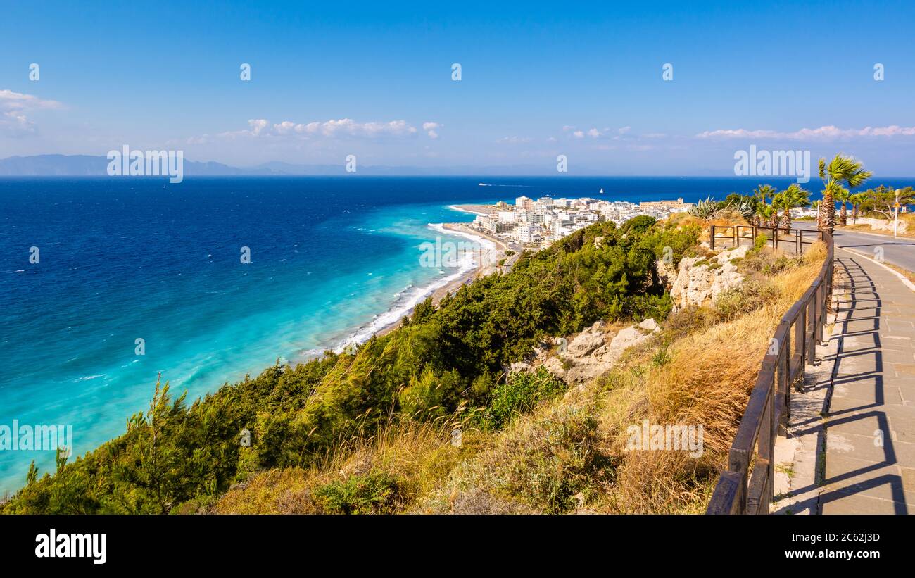 Mediterranean landscape with azure sea, Rhodes island - Greece