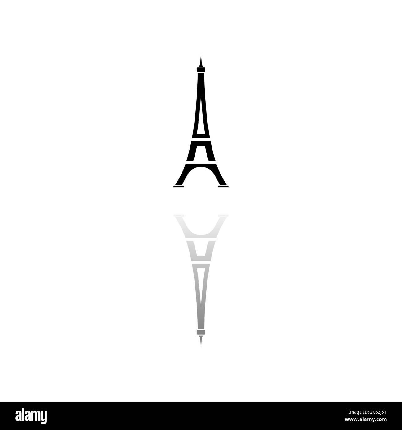 Eiffel tower. Black symbol on white background. Simple illustration. Flat Vector Icon. Mirror Reflection Shadow. Can be used in logo, web, mobile and Stock Vector
