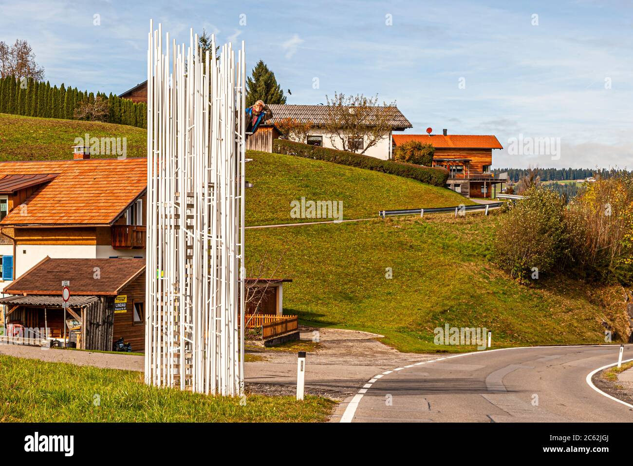 BUS: STOP Bränden, designed by Sou Fujimoto, Japan. Krumbach bus shelters designed by architects from all around the world, drawing attention to everyday mobility service. Bregenzerwald Austria Stock Photo