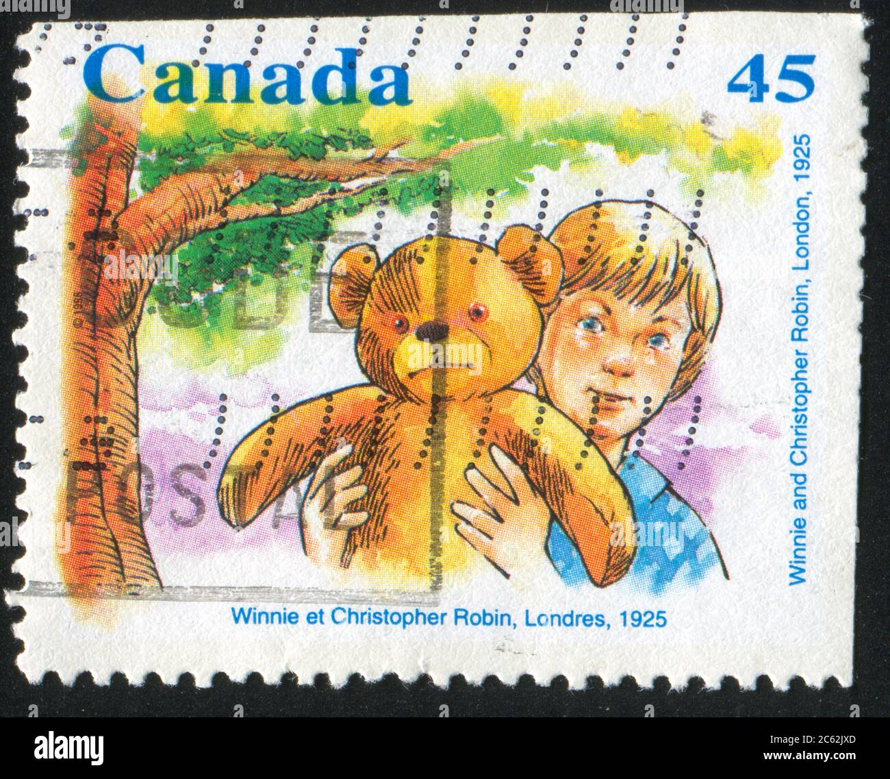 CANADA - CIRCA 1996: stamp printed by Canada, shows Winnie, Christopher Robin, circa 1996 Stock Photo