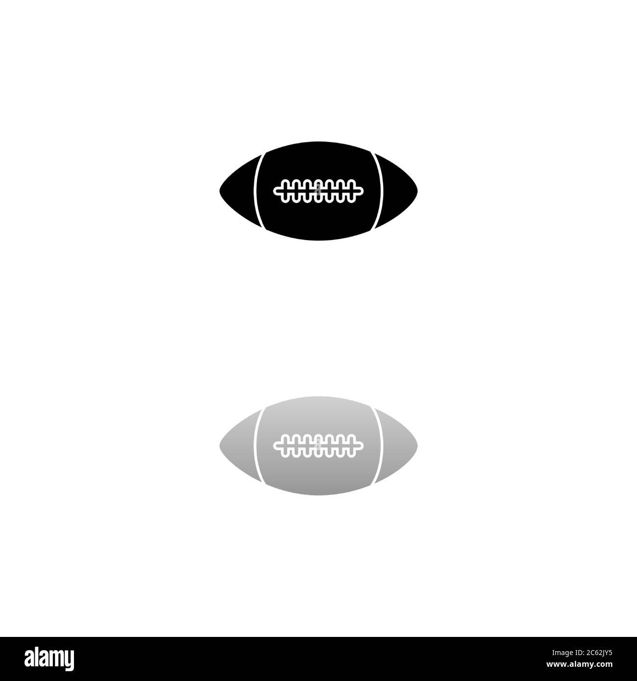 Rugby ball. Black symbol on white background. Simple illustration. Flat Vector Icon. Mirror Reflection Shadow. Can be used in logo, web, mobile and UI Stock Vector