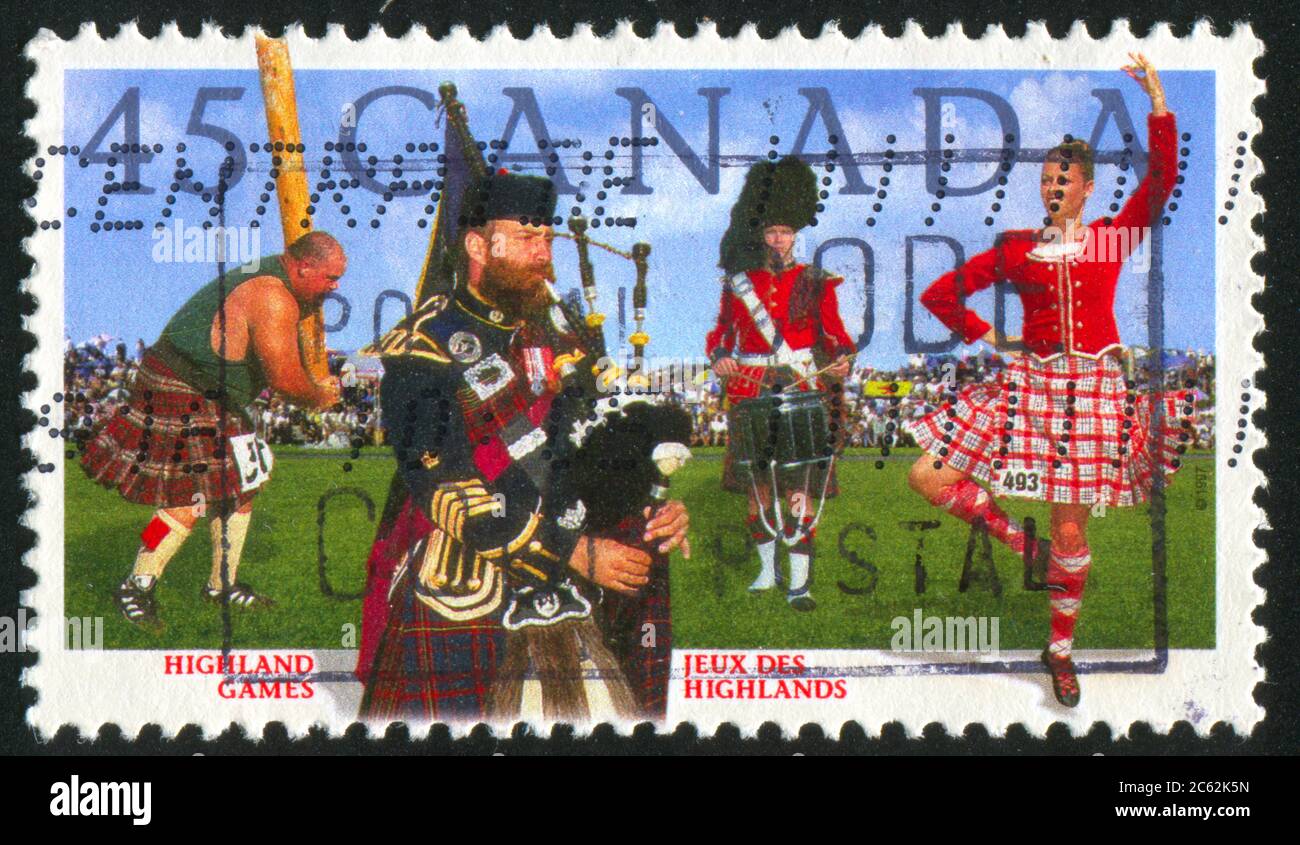 CANADA - CIRCA 1997: stamp printed by Canada, shows Highland Games, Maxville, Ontario, circa 1997 Stock Photo