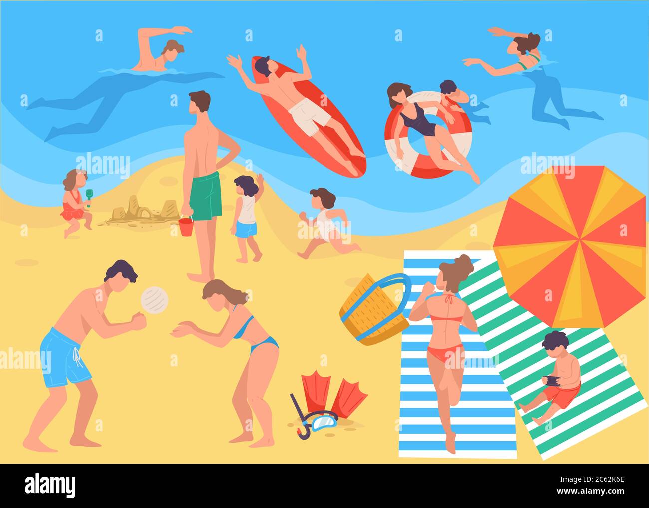 Summer Vacation People Spending Holidays By Seaside Vector Stock Vector Image Art Alamy