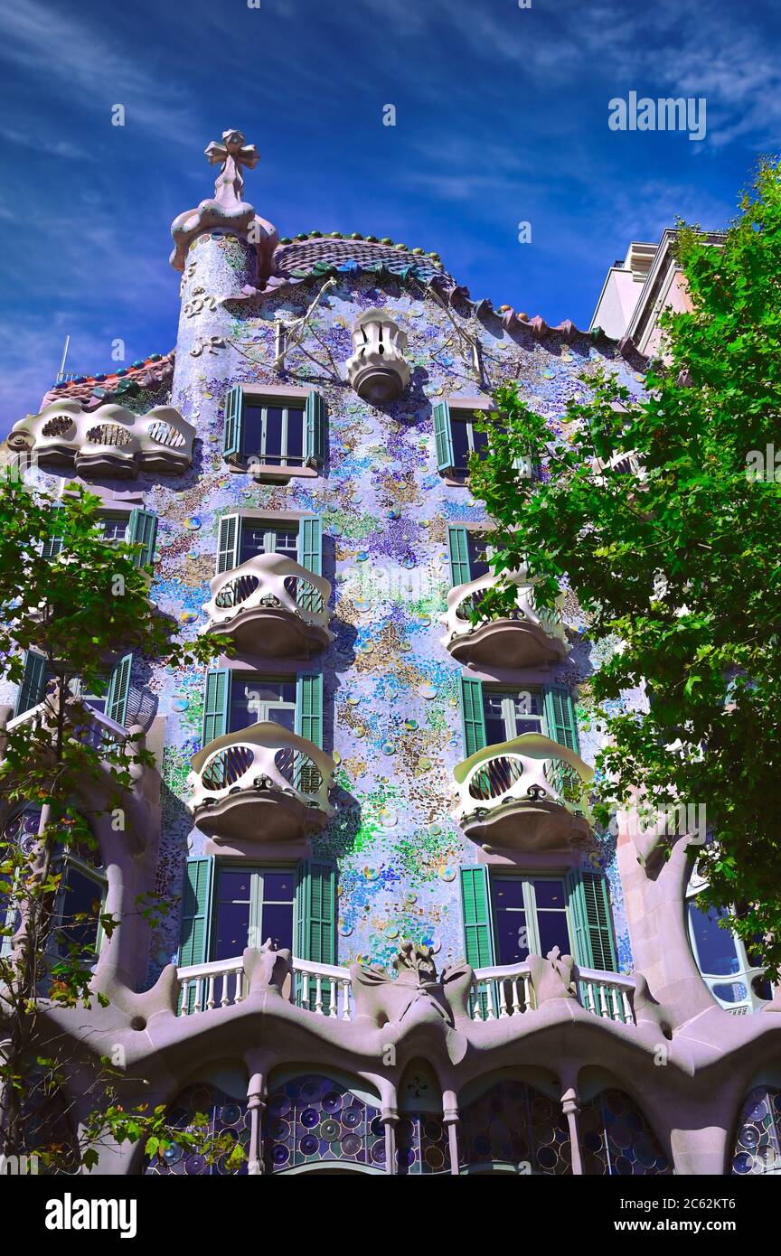 June 16, 2019 - Barcelona, Spain - Casa Batllo, designed by Antoni Gaudi in 1904, located in the center of Barcelona, Spain. Stock Photo