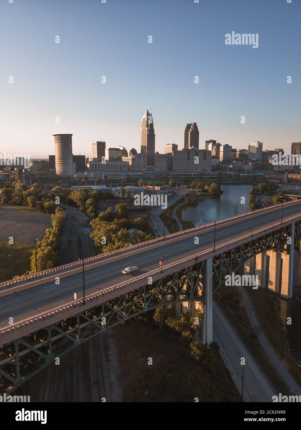 Aerial Drone Shot of Cleveland Ohio Skyline Stock Photo - Alamy